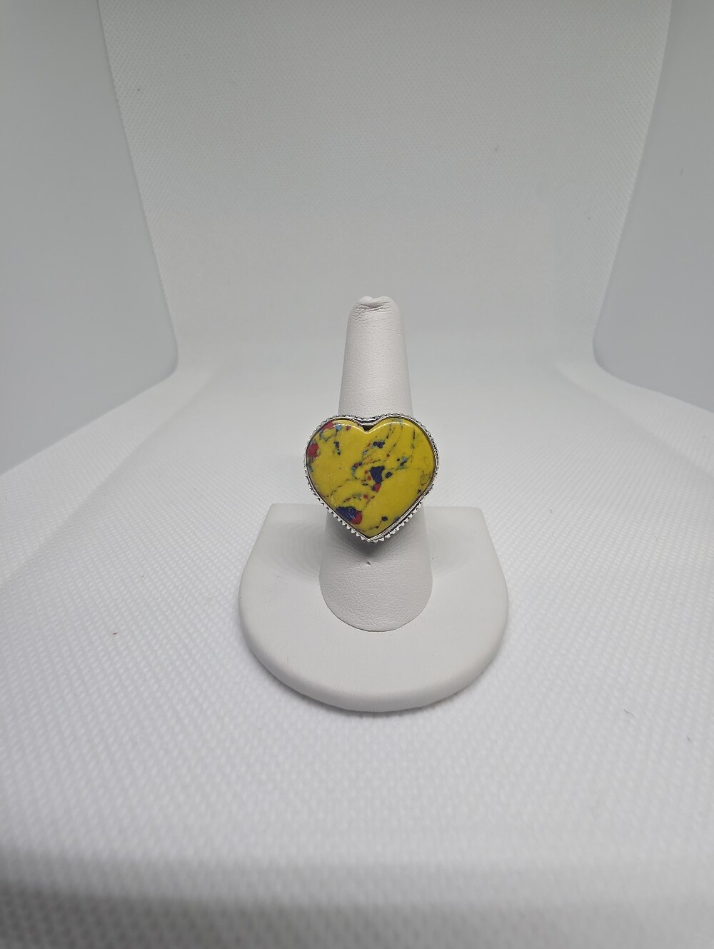 925 Sterling Silver Yellow Multicolor Heart Ring Size 8.5
